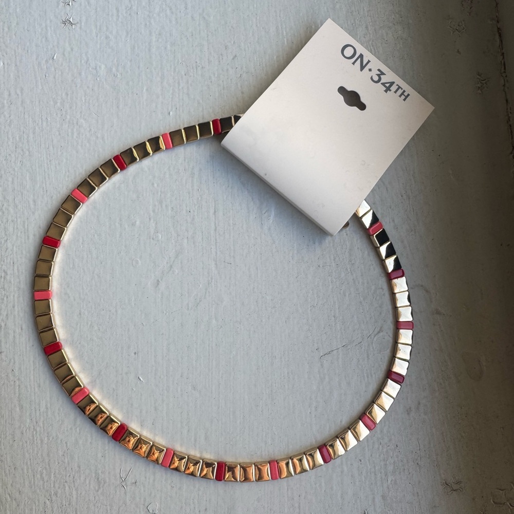 Red and Gold Women's Tile Choker Necklace